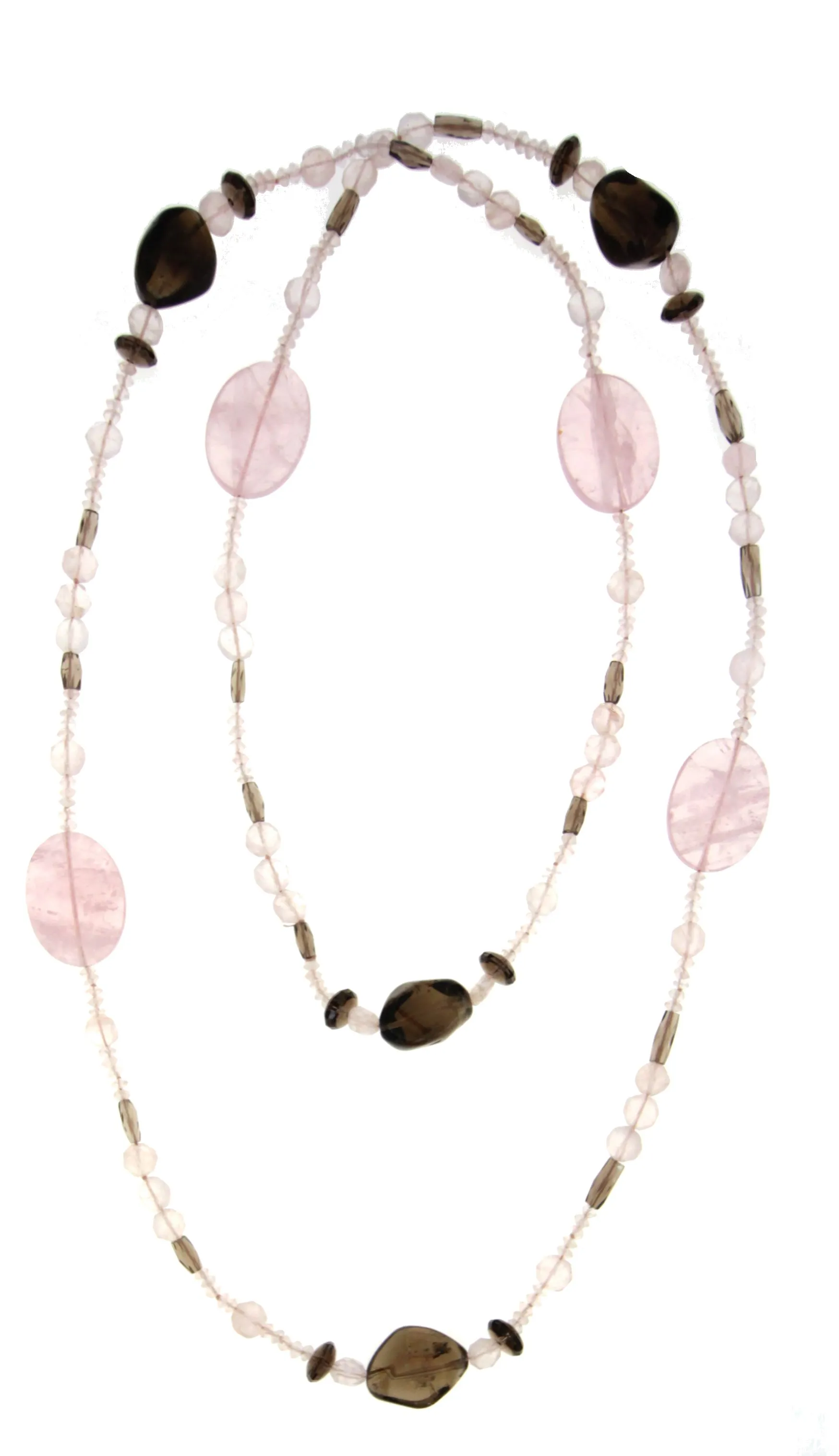 Collana lunga con quarzo fumè e quarzo rosa naturali