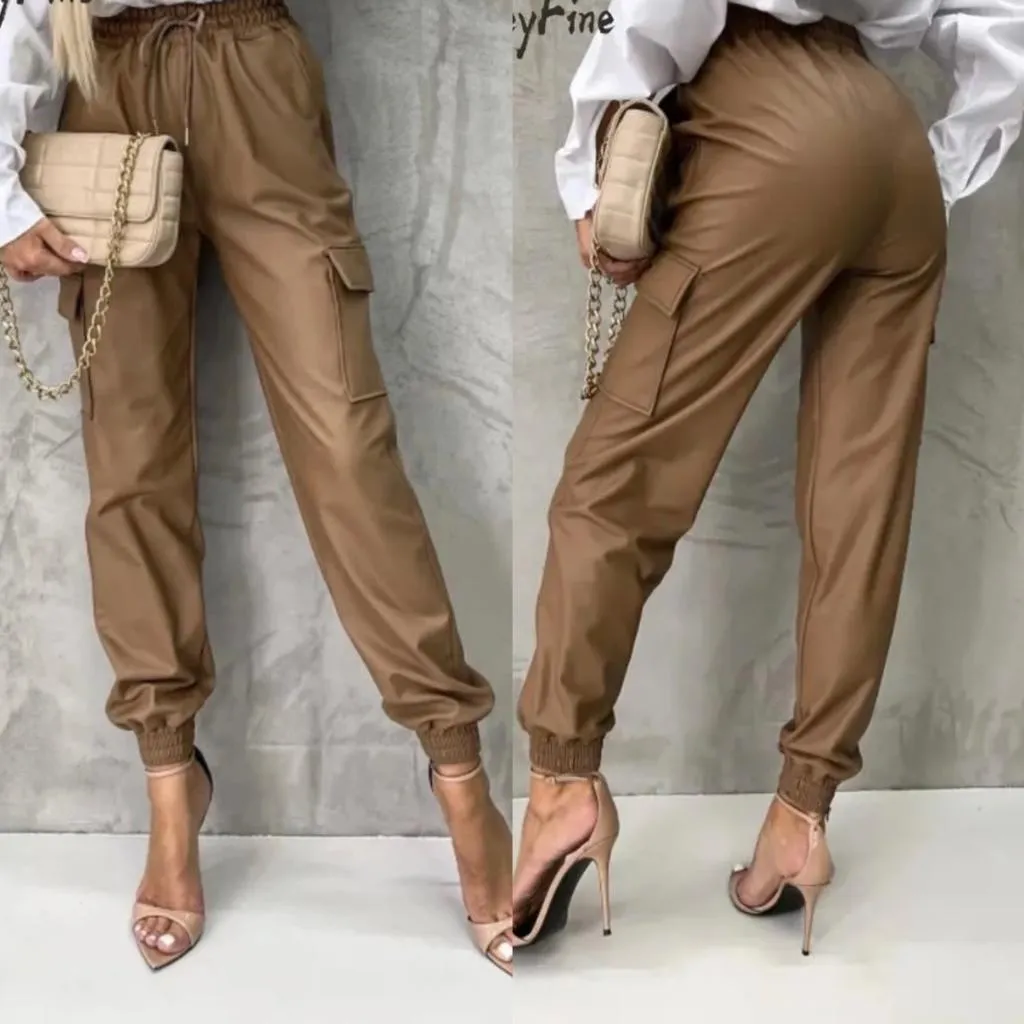 Pantalone Eco Pelle Coulisse e Tasche Alle Laterali Gambe
