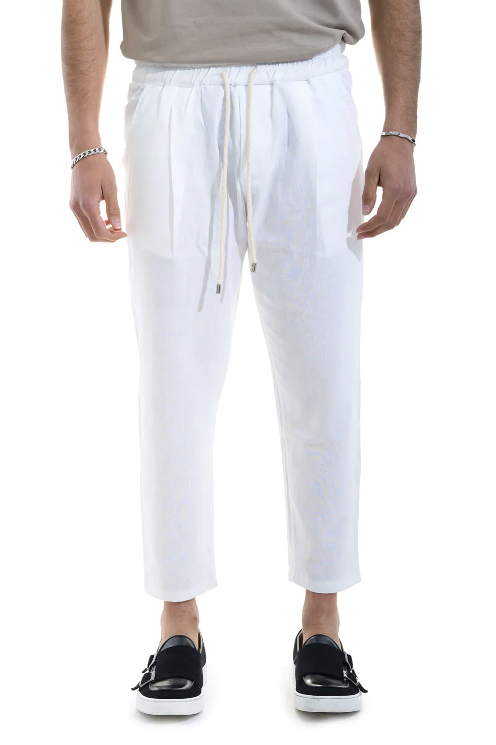 Pantalone Uomo In Lino Tinta Unita Tasca America Art. Pt45
