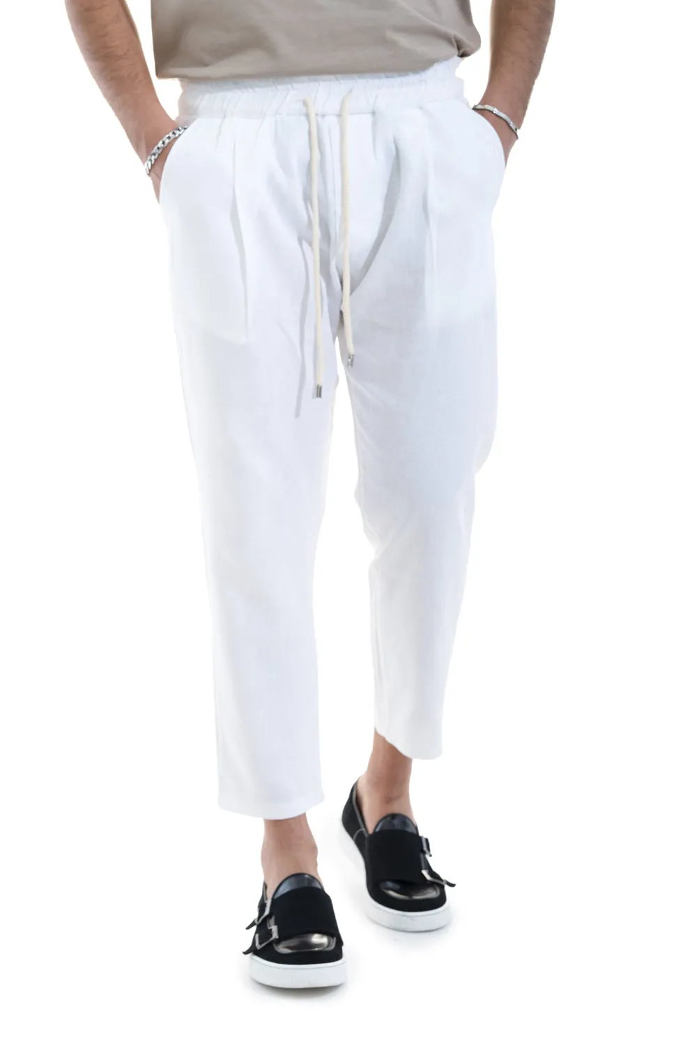 Pantalone Uomo In Lino Tinta Unita Tasca America Art. Pt45