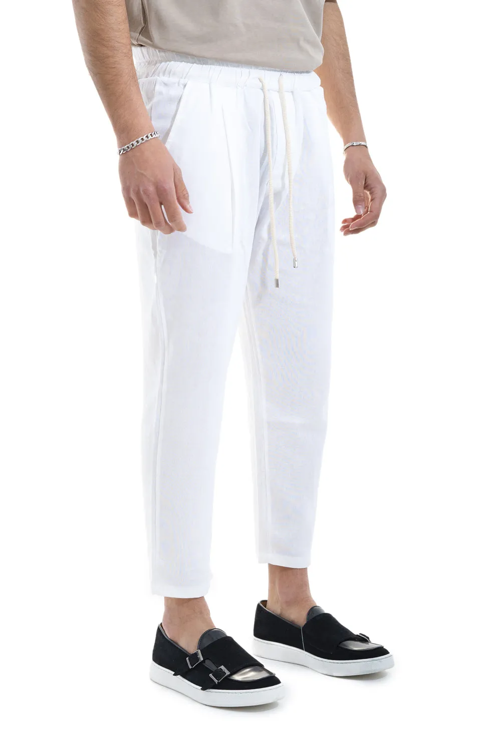 Pantalone Uomo In Lino Tinta Unita Tasca America Art. Pt45