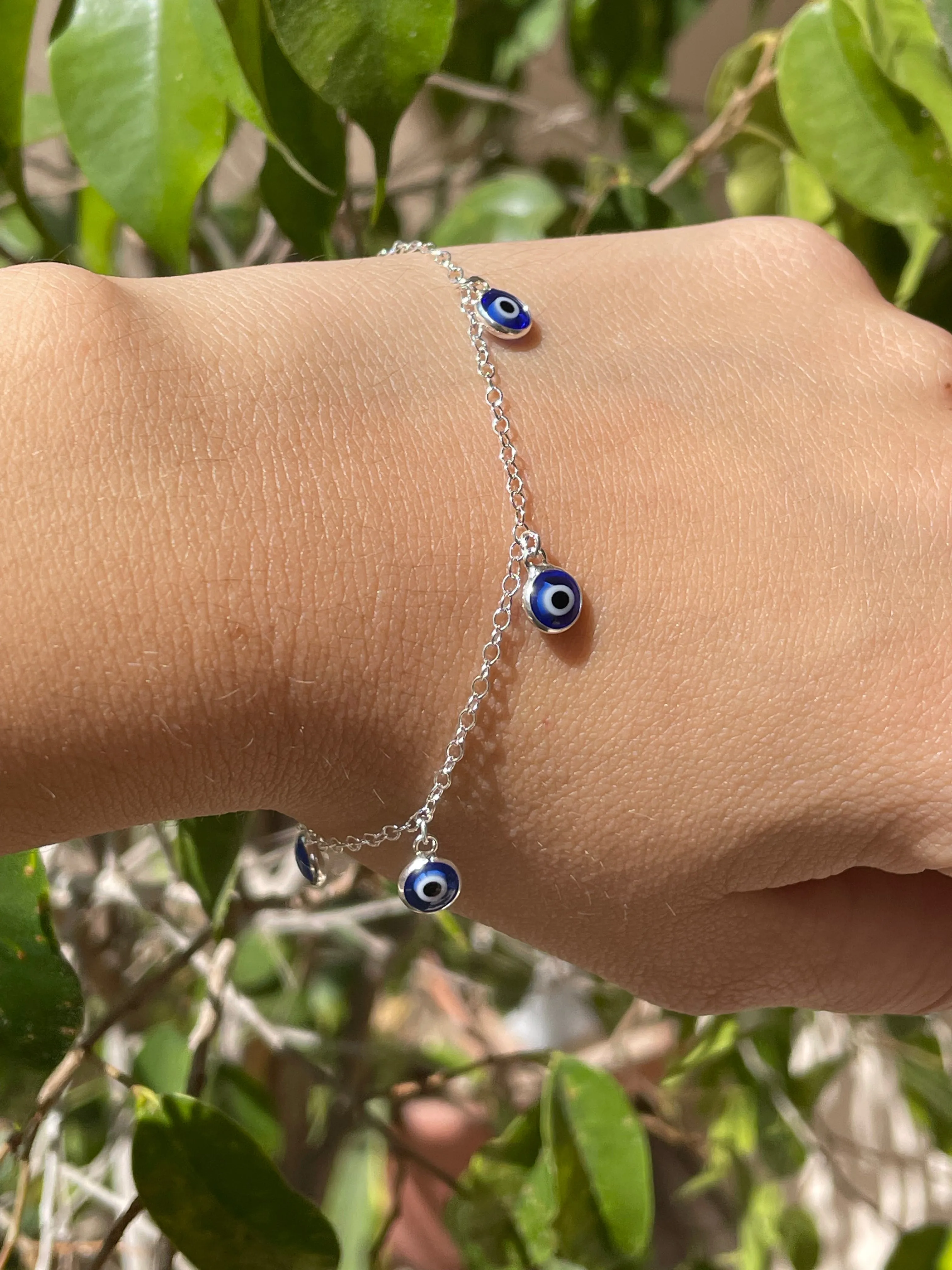 Set collana, bracciale e orecchini con occhio di Allah blu